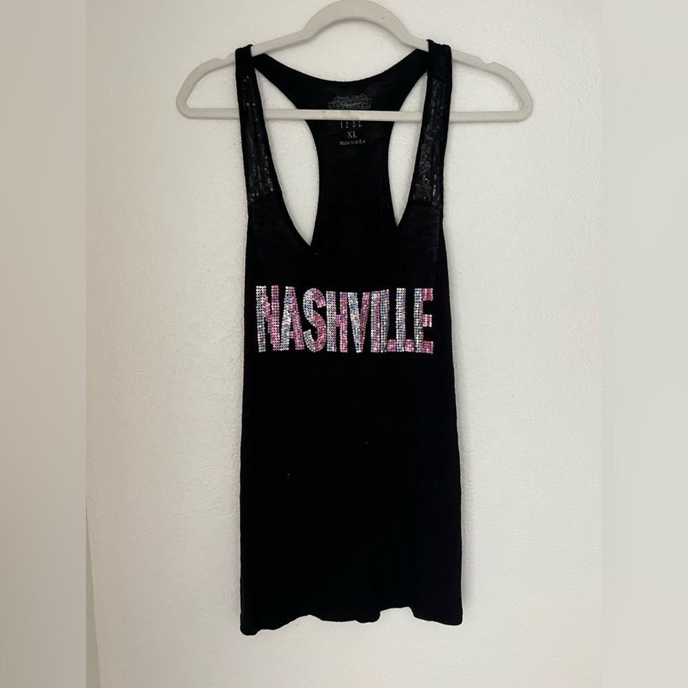 Black Tank Top with Pink 'Nashville' Print